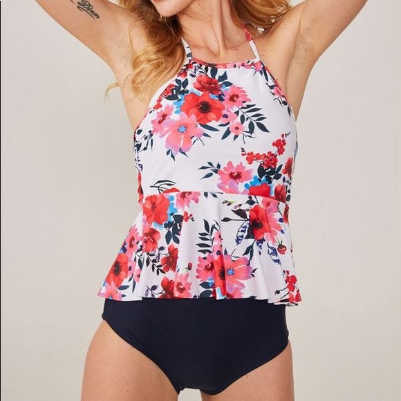 high neck peplum tankini